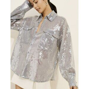 Free People $168 Disco Margarita Sequins Silver Top Small NWT